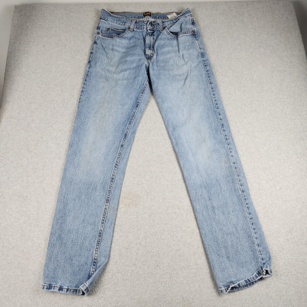 Lee Jeans Mens 33x34 Blue Denim Cotton Comfort Stretch Solo Regular Fit Straight
